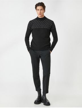 Koton Knitwear Sweater Half Turtleneck Houndstooth Detailed