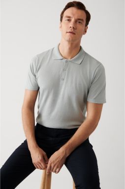 Avva Men's Gray Cotton Polo Neck Standard Fit Regular Cut Thin Knitwear T-shirt