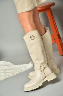 Fox Shoes Beige Women's Zippered Boots
