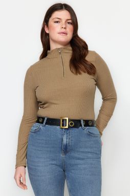 Trendyol Curve Mink Stand Collar Corduroy Knitted Body