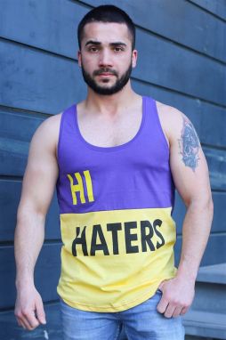 Madmext Color Block Printed Purple Singlet 3050