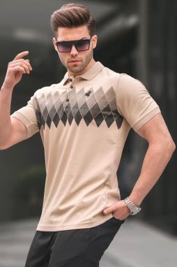 Madmext Beige Patterned Polo Neck Men's T-Shirt 6106