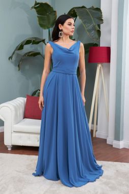 Carmen Indigo Chiffon Collar Long Evening Dress And Invitation Dress