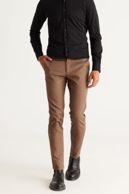 ALTINYILDIZ CLASSICS Men's Camel Slim Fit Slim Fit Side Pockets Cotton Flexible Comfortable Dobby Trousers.