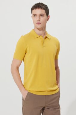 AC&Co / Altınyıldız Classics pánsky žltý štandardný strih polo krk pravidelného strihu 100% bavlnené vzorované tričko s krátkym rukávom.
