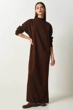 Happiness İstanbul Women's Brown High Collar Oversize Knitwear Dress