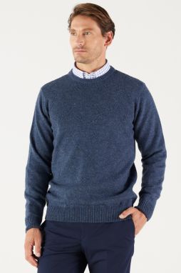 AC&Co / Altınyıldız Classics Men's Aviator Blue Standard Fit Regular Cut Crew Neck Jacquard Knitwear Sweater