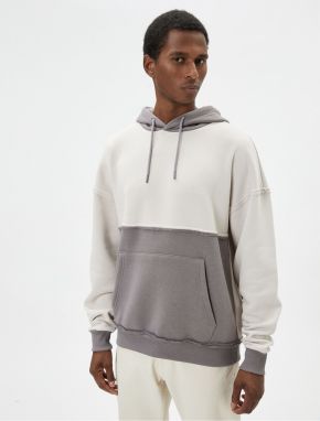 Koton Oversize Hooded Sweatshirt Stitch Detail Kangaroo Pocket Color Block