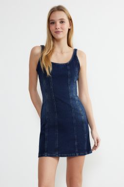 Trendyol Blue Stitch Detail Fitted Mini Denim Dress