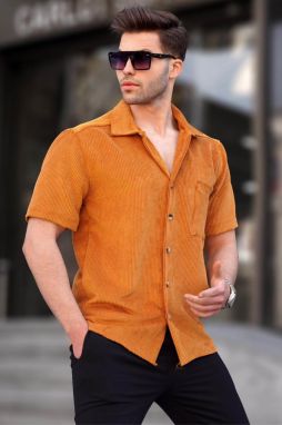 Madmext Men's Yellow Ribbed Short Sleeve Shirt 5594