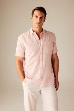 DEFACTO Regular Fit Polo Neck Linen Blend Short Sleeve Shirt