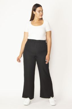 Şans Women's Large Size Black Elastic Waist Trousers