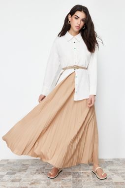 Trendyol Beige Pleated Knitted Skirt