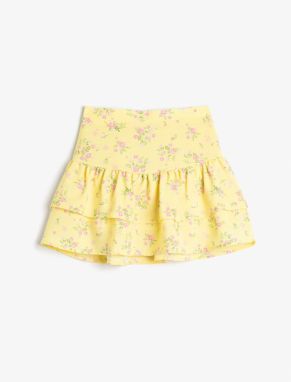 Koton Skirt With Ruffled Flowers, Elastic Waist, Cotton