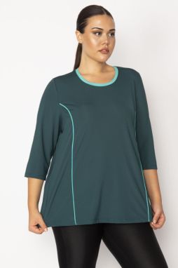 Şans Women's Plus Size Green Piping Detailed Sport Tunic