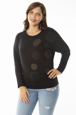 Şans Women's Plus Size Black Stone Detailed Bat Sleeve Blouse