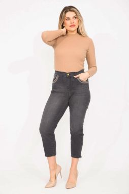 Şans Women's Large Size Anthracite Pocket Detailed Lycra 5 Pocket Jeans