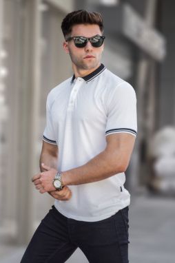 Madmext Basic White Polo Neck T-Shirt 5893