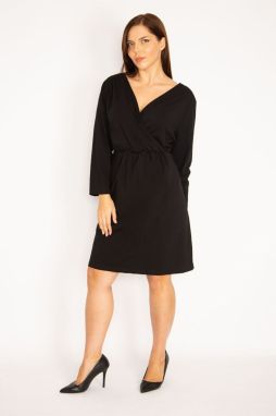 Şans Women's Plus Size Black Wrapped Neck Dress