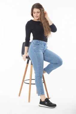 Şans Women's Plus Size Blue Lycra 5 Pocket Slit Jeans