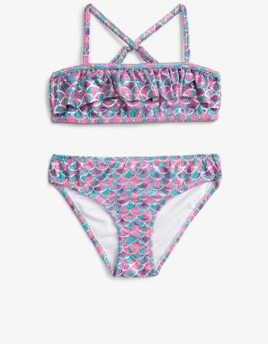 Koton Girl's Light Blue Patterned Two-piece Bikini Set