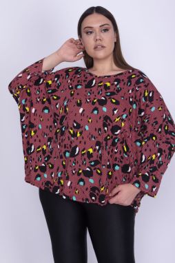 Şans Women's Large Size Colorful Comfortable Cut Bat Sleeve Patterned Tunic