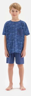 Dagi Navy Blue Metre Printed Pajama Set with Pocket Detail Shorts