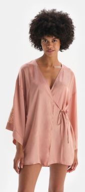 Dagi Salmon Lace Detailed Tie Satin Dressing Gown