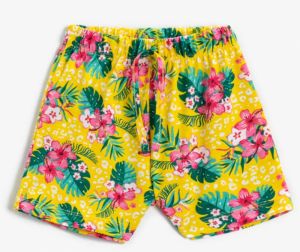 Koton Girl's Yellow Patterned Shorts &; Bermuda