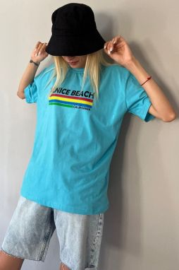 Madmext Turquoise Printed Over Fit T-Shirt
