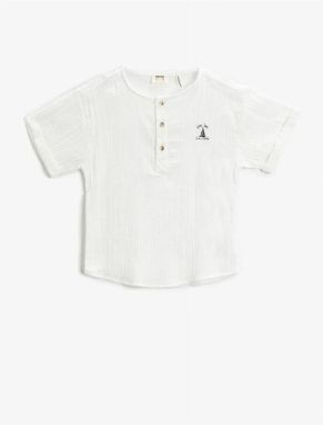 Koton Mandarin Collar T-Shirt Cotton with Embroidery Detail