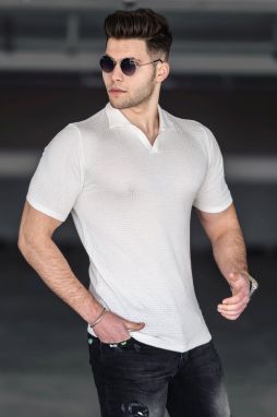 Madmext White Polo Neck T-Shirt 5074