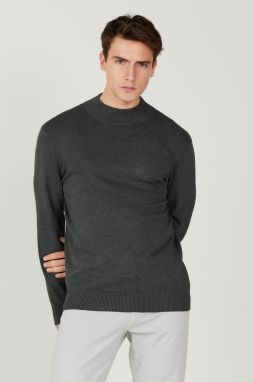 ALTINYILDIZ CLASSICS Men's Anthracite-Melange Standard Fit Normal Cut Half Turtleneck Knitwear Sweater