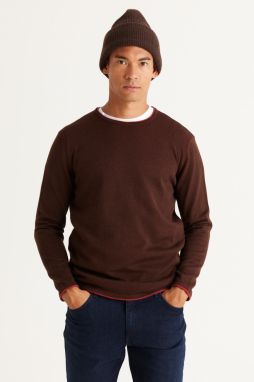 AC&Co / Altınyıldız Classics Men's BROWN CORAL Standard Fit Regular Fit Crew Neck Cotton Knitwear Sweater