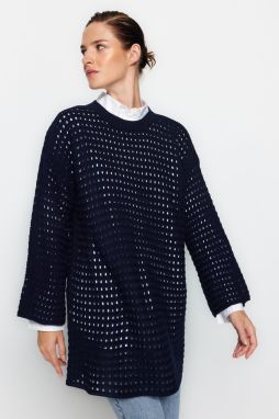 Trendyol Námornícky modrý uvoľnený strih Prelamované/Dierové Tricot Pletený sveter