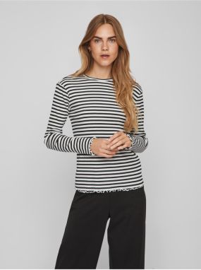 White and Black Womens Striped Long Sleeve T-Shirt VILA Thessa - Women