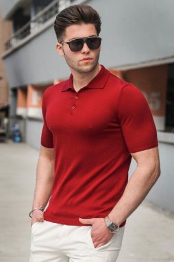 Madmext Men's Claret Red Polo Collar Knitwear T-Shirt 5078