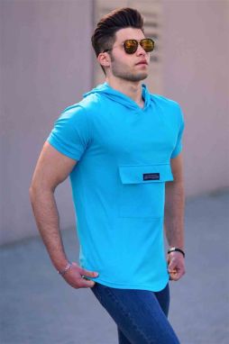 Madmext Men's Blue Hooded T-Shirt 4611
