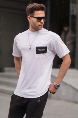 Madmext White Crew Neck Pocket Detailed T-Shirt 6091