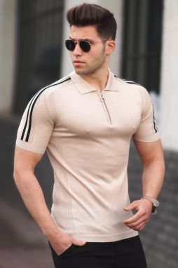 Madmext Beige Polo Neck Knitwear T-Shirt 5084