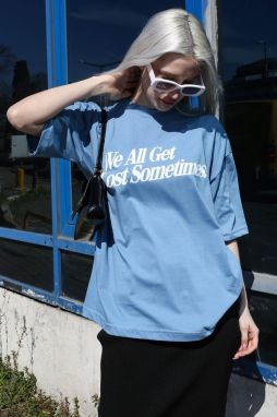 Madmext Blue Printed Oversized T-Shirt Mg1532.