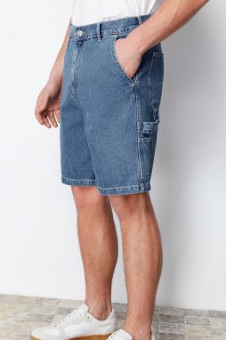 Trendyol Navy Blue Wide Cut Carpenter Denim Shorts