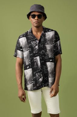 DEFACTO Relax Fit Printed Viscose Short Sleeve Shirt