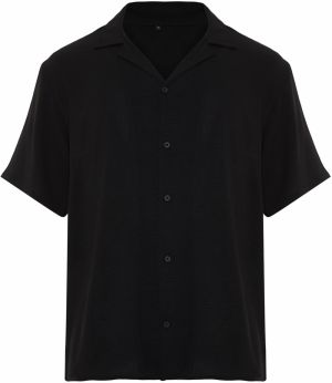 Trendyol Black Black Oversize Fit Summer Short Sleeve Linen Look Shirt Shirt