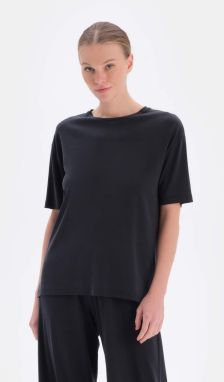 Dagi Black Back Stitch Detail Short Sleeve Cupro T-Shirt