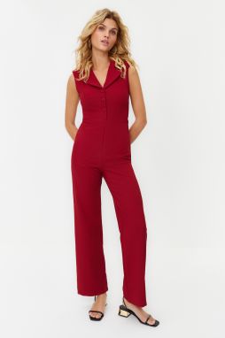 Trendyol Burgundy Woven Jacket Collar Jumpsuit