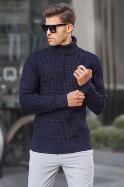 Madmext Navy Blue Turtleneck Knitwear Sweater 6832