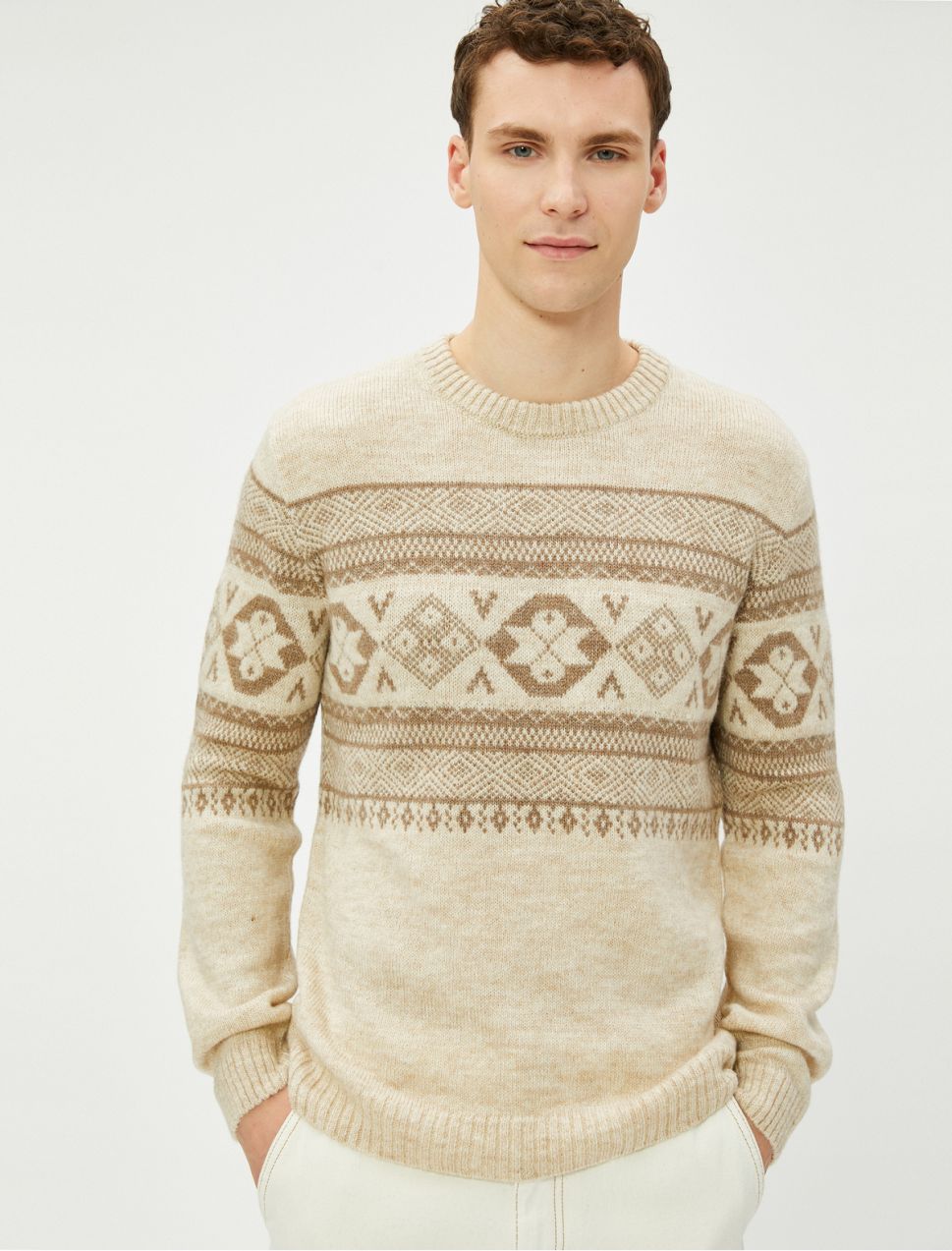 Koton Acrylic Blended Sweater Ethnic Patterned Crew Neck