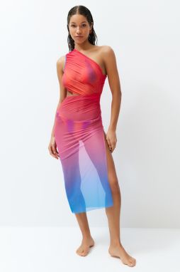 Trendyol Gradient Patterned Fitted Maxi Knitted Cut Out/Window Mesh One Shoulder Beach Dress