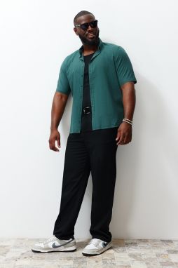 Trendyol Dark Green Regular Fit 100% Cotton Short Sleeve Plus Size Shirt